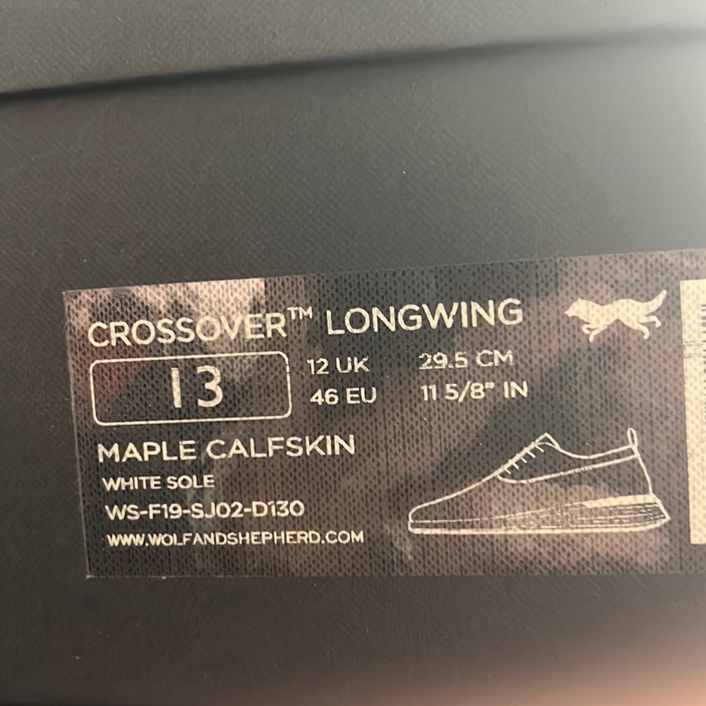 New Wolf & Shepherd Crossover Longwing Maple Calfskin Size 13